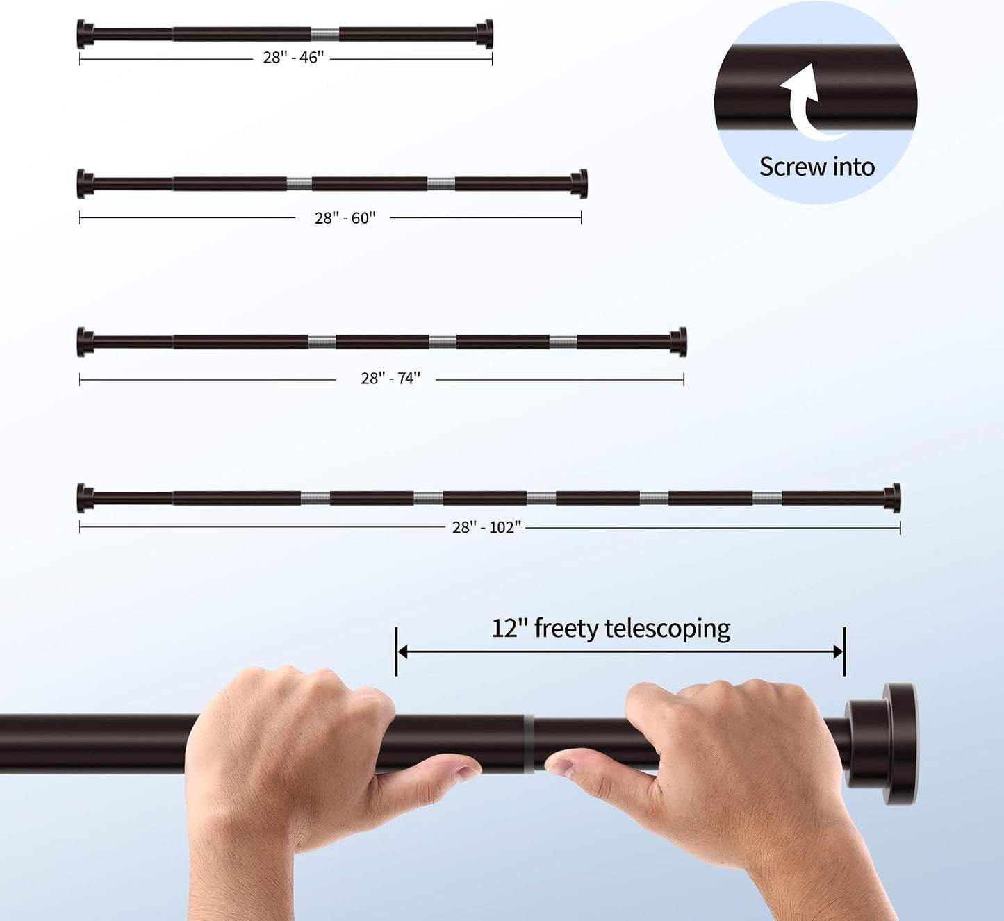 Mcrbeay Shower Curtain Rod, 1" Diameter Heavy Duty Tension Shower Rod | Adjustable 28-74 inch Non Slip No Drill Spring Tension Rod For Bathroom, Shower Stall, No Rust, Bronze