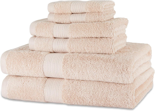 Amazon Basics 6-Piece Oversized Fade-Resistant Towel Set, 100% Cotton, Highly Absorbent, Soft, Teal, 2 Bath Towels, 2 Hand Towels, 2 Washcloths
