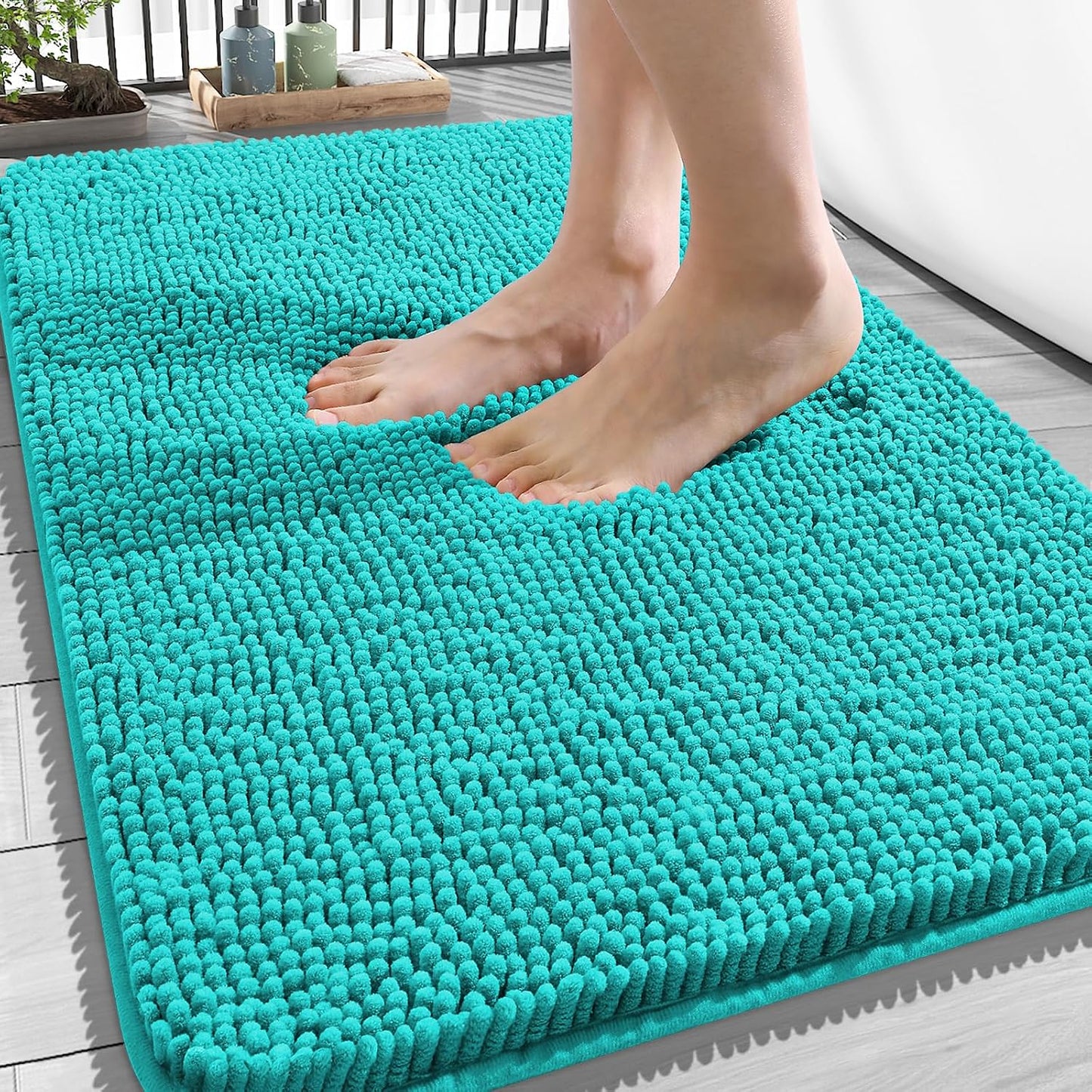 OLANLY Bathroom Rugs 30x20, Extra Soft Absorbent Chenille Bath Rugs | Grey, Quick-Drying Rubber Backing, Machine Washable Bath Mat for Bathroom Floor, Tub and Shower, Home Decor Accessories