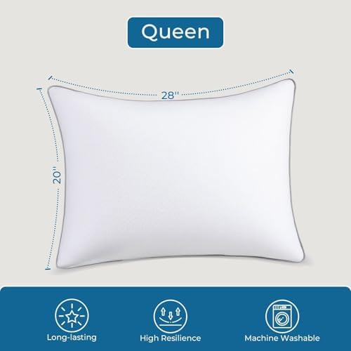 Sasttie Firm Pillows Queen Size Set of 2, Bed Pillows for Side, Back, and Stomach Sleepers - Oeko-Tex Certified Down Alternative Plump Filling - Hotel Quality and Machine Washable, 2 Pack