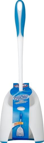 Clorox Corner Toilet Bowl Brush with Under Rim Scrubber, Includes Corner Storage Caddy, White