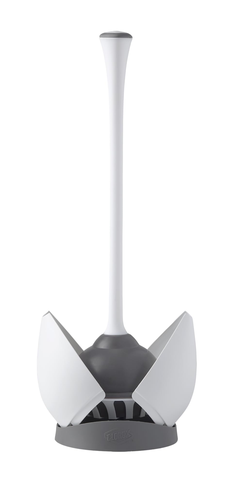 Clorox Toilet Plunger with Hideaway Holder Caddy Heavy-Duty Compact Design with Non-Skid Rubber Base for Bathroom Convenient Storage Toilet Unclogger, 6.5x19.5-Inch, White
