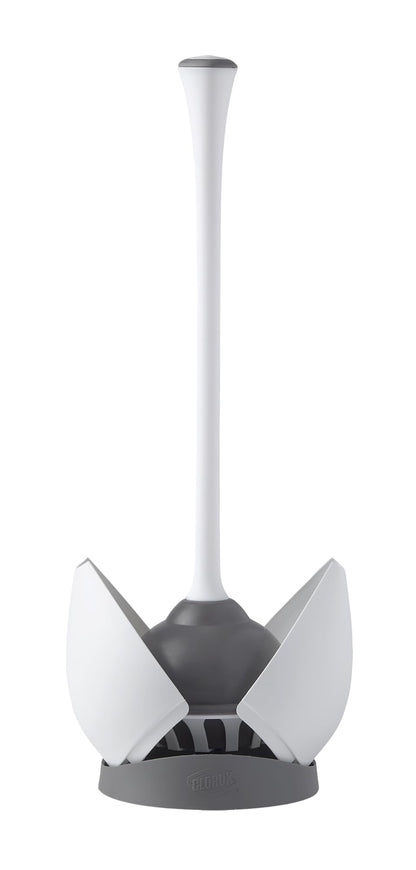 Clorox Toilet Plunger with Hideaway Holder Caddy Heavy-Duty Compact Design with Non-Skid Rubber Base for Bathroom Convenient Storage Toilet Unclogger, 6.5x19.5-Inch, White