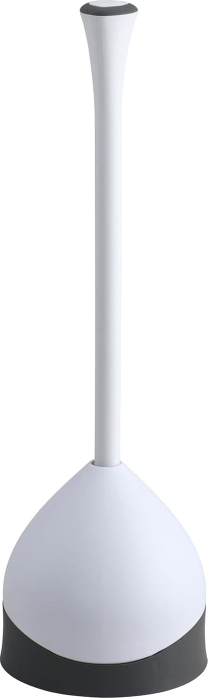 Clorox Toilet Plunger with Hideaway Holder Caddy Heavy-Duty Compact Design with Non-Skid Rubber Base for Bathroom Convenient Storage Toilet Unclogger, 6.5x19.5-Inch, White