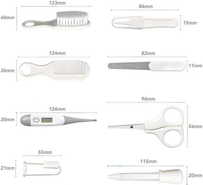 Baby Grooming Kit, Infant Safety Care Set with Hair Brush Comb Nail Clipper Nasal Aspirator,Baby Essentials Kit for Newborn Girls Boys (Grey White)