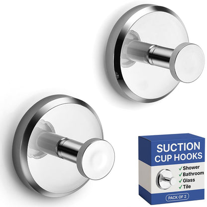 HOME SO Suction Cup Hooks for Shower & Bathroom Towel Holder 2-Pack Black | Waterproof Rustproof Organizer Hook Hanging Loofah Robe Coat Bath Accessories on Tile Glass Door Mirror + Optional 3M Disc