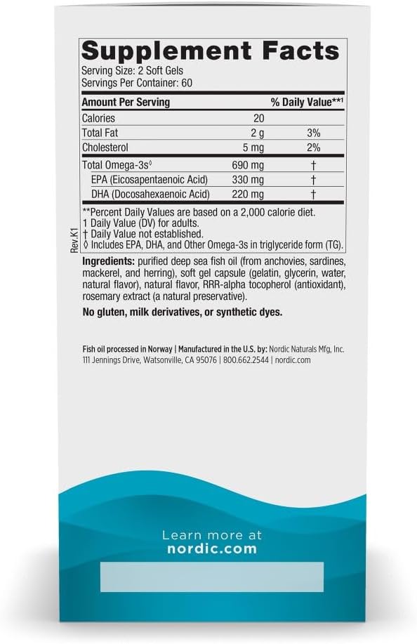 Nordic Naturals Omega-3, 690mg Fish Oil, EPA & DHA, Lemon - 90 Count | Omega-3 fish oil supports immune, brain & heart health. Optimal Wellness. Non-GMO, burpless. 45 servings.