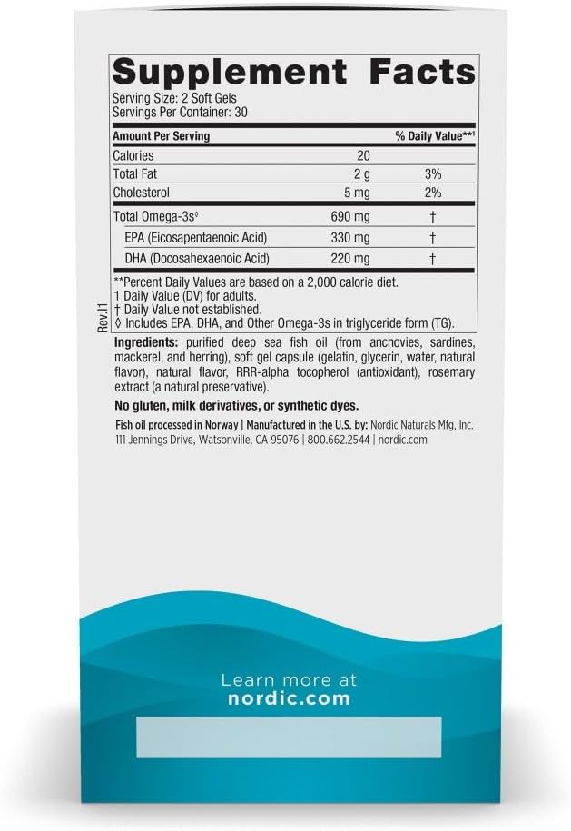 Nordic Naturals Omega-3, 690mg Fish Oil, EPA & DHA, Lemon - 90 Count | Omega-3 fish oil supports immune, brain & heart health. Optimal Wellness. Non-GMO, burpless. 45 servings.