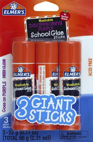 Elmer's Disappearing Purple School Glue Sticks, Washable, 22 Grams, 3 Count - Poster, Vision Board, Back to School Supplies, #1 Teacher Brand (Pack of 2)