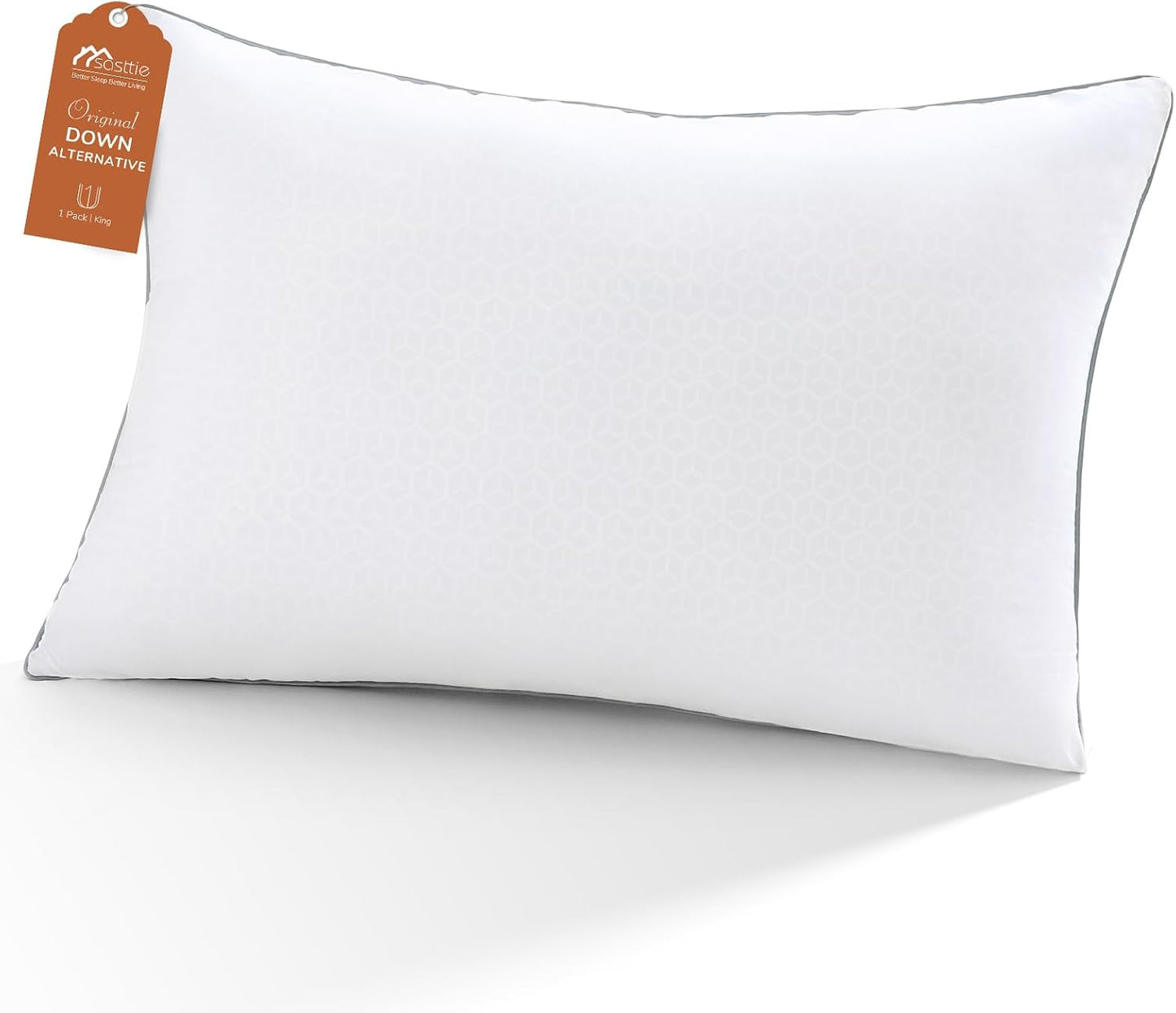 Sasttie Firm Pillows Queen Size Set of 2, Bed Pillows for Side, Back, and Stomach Sleepers - Oeko-Tex Certified Down Alternative Plump Filling - Hotel Quality and Machine Washable, 2 Pack