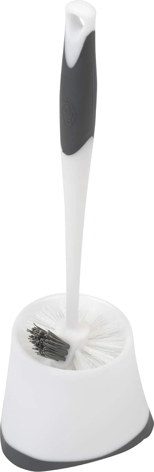 Clorox Corner Toilet Bowl Brush with Under Rim Scrubber, Includes Corner Storage Caddy, White