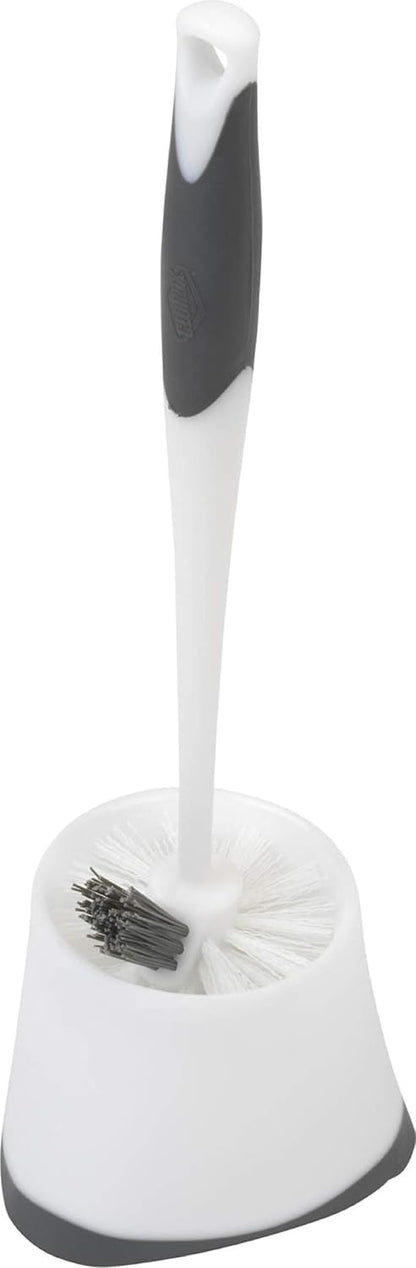 Clorox Corner Toilet Bowl Brush with Under Rim Scrubber, Includes Corner Storage Caddy, White