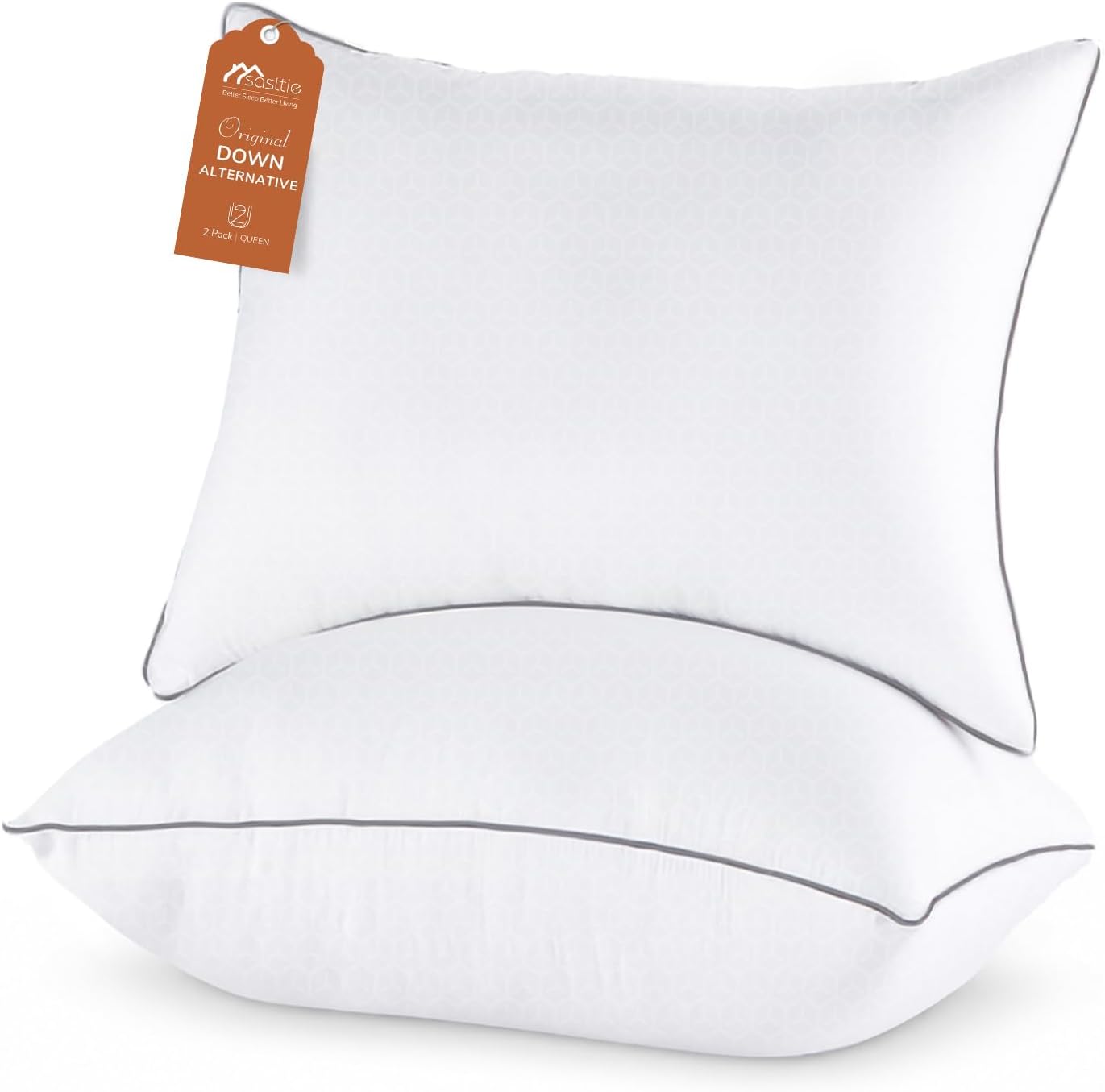Sasttie Firm Pillows Queen Size Set of 2, Bed Pillows for Side, Back, and Stomach Sleepers - Oeko-Tex Certified Down Alternative Plump Filling - Hotel Quality and Machine Washable, 2 Pack