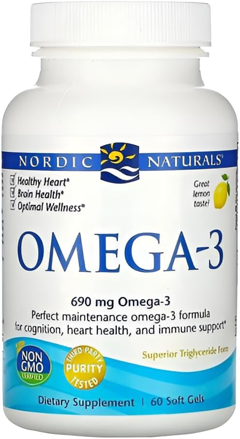 Nordic Naturals Omega-3, 690mg Fish Oil, EPA & DHA, Lemon - 90 Count | Omega-3 fish oil supports immune, brain & heart health. Optimal Wellness. Non-GMO, burpless. 45 servings.