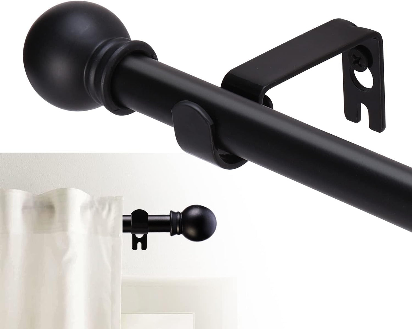 GXOACKJ Curtain Rods for windows 32-48 inch, 5/8 inch Decorative Curtain Rod Set, Matte Black Splicing Heavy Duty Metal Curtain Rod with Brackets