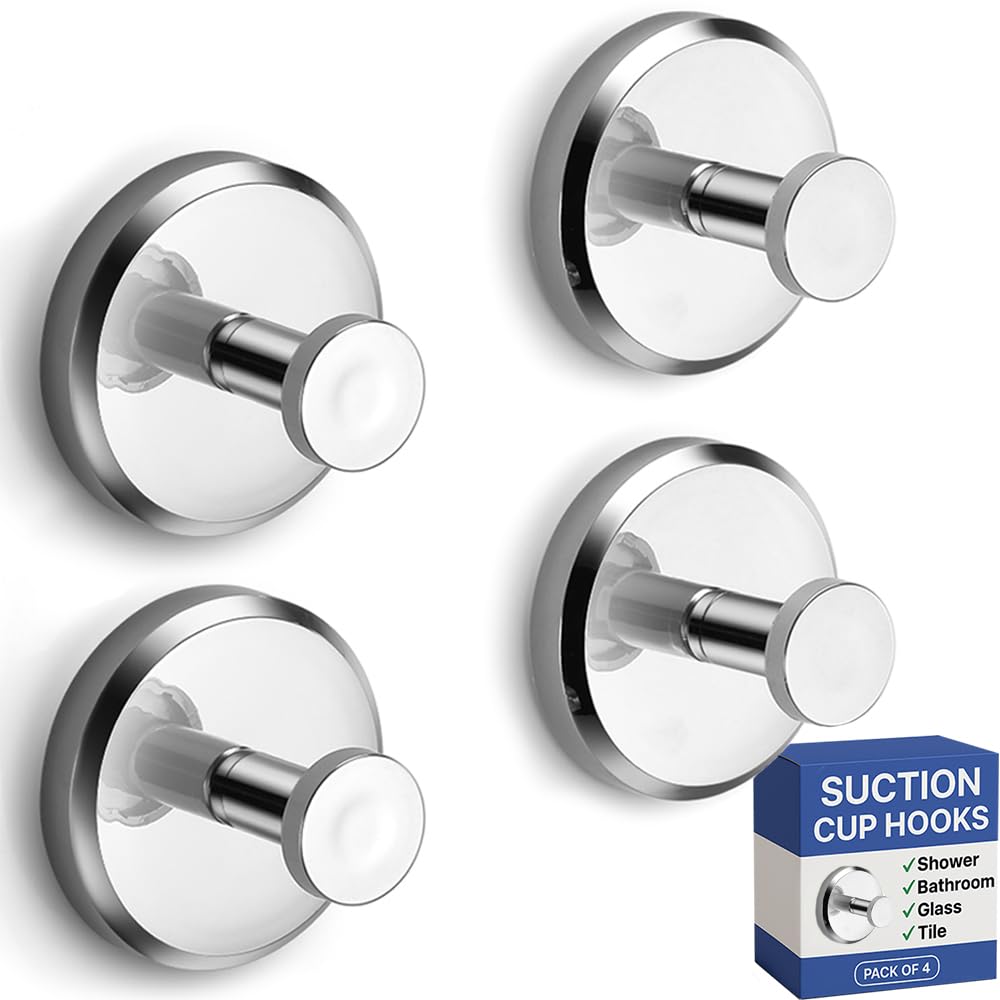 HOME SO Suction Cup Hooks for Shower & Bathroom Towel Holder 2-Pack Black | Waterproof Rustproof Organizer Hook Hanging Loofah Robe Coat Bath Accessories on Tile Glass Door Mirror + Optional 3M Disc