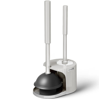 FORASTO 2in1 Toilet Brush and Plunger Set - Bathroom Bowl Holder Combo | 21" Extended, Apartment Must Haves, Accessories Decor, Essentials, New Home Storage, Scrubbing Tools, Washing Supplies, Black