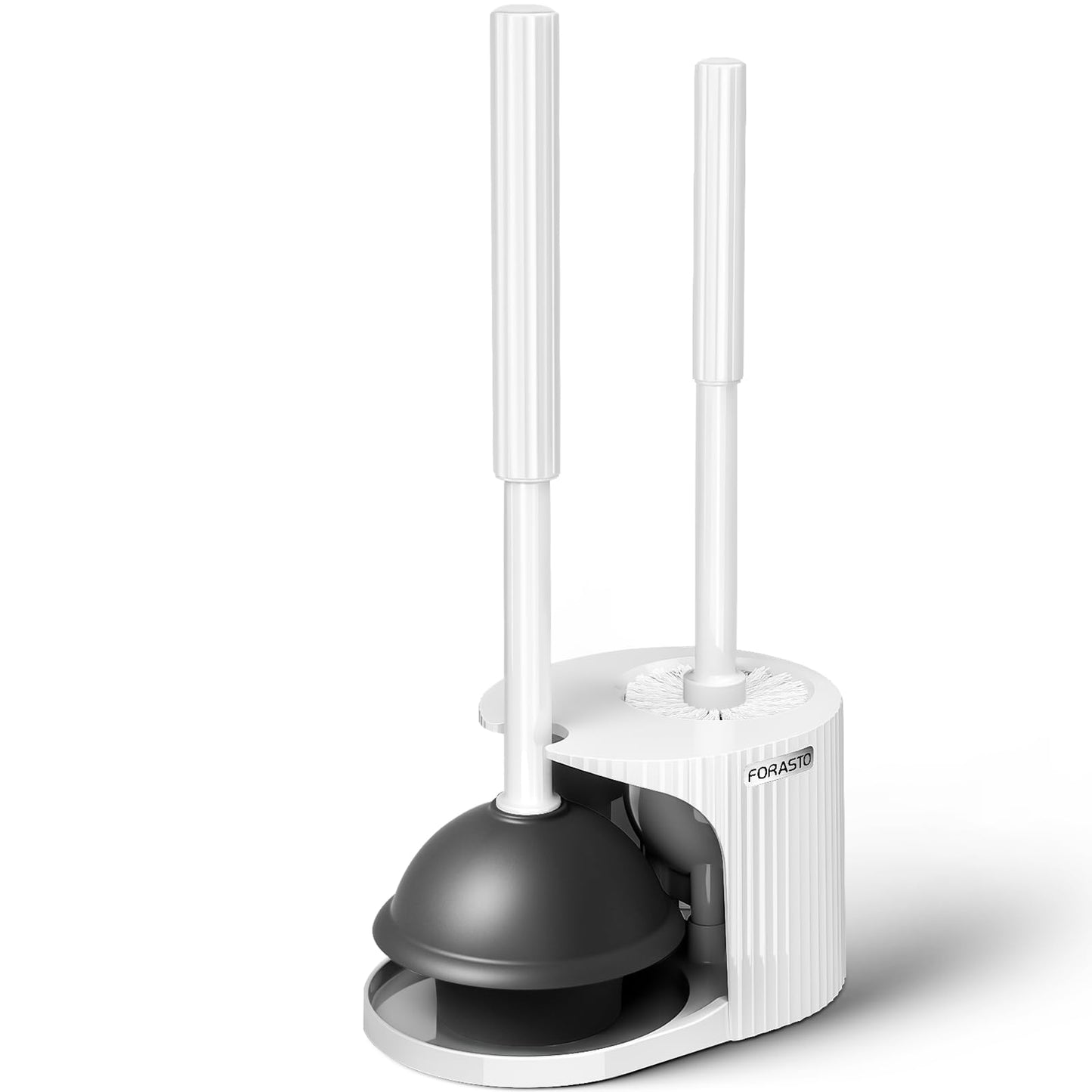 FORASTO 2in1 Toilet Brush and Plunger Set - Bathroom Bowl Holder Combo | 21" Extended, Apartment Must Haves, Accessories Decor, Essentials, New Home Storage, Scrubbing Tools, Washing Supplies, Black