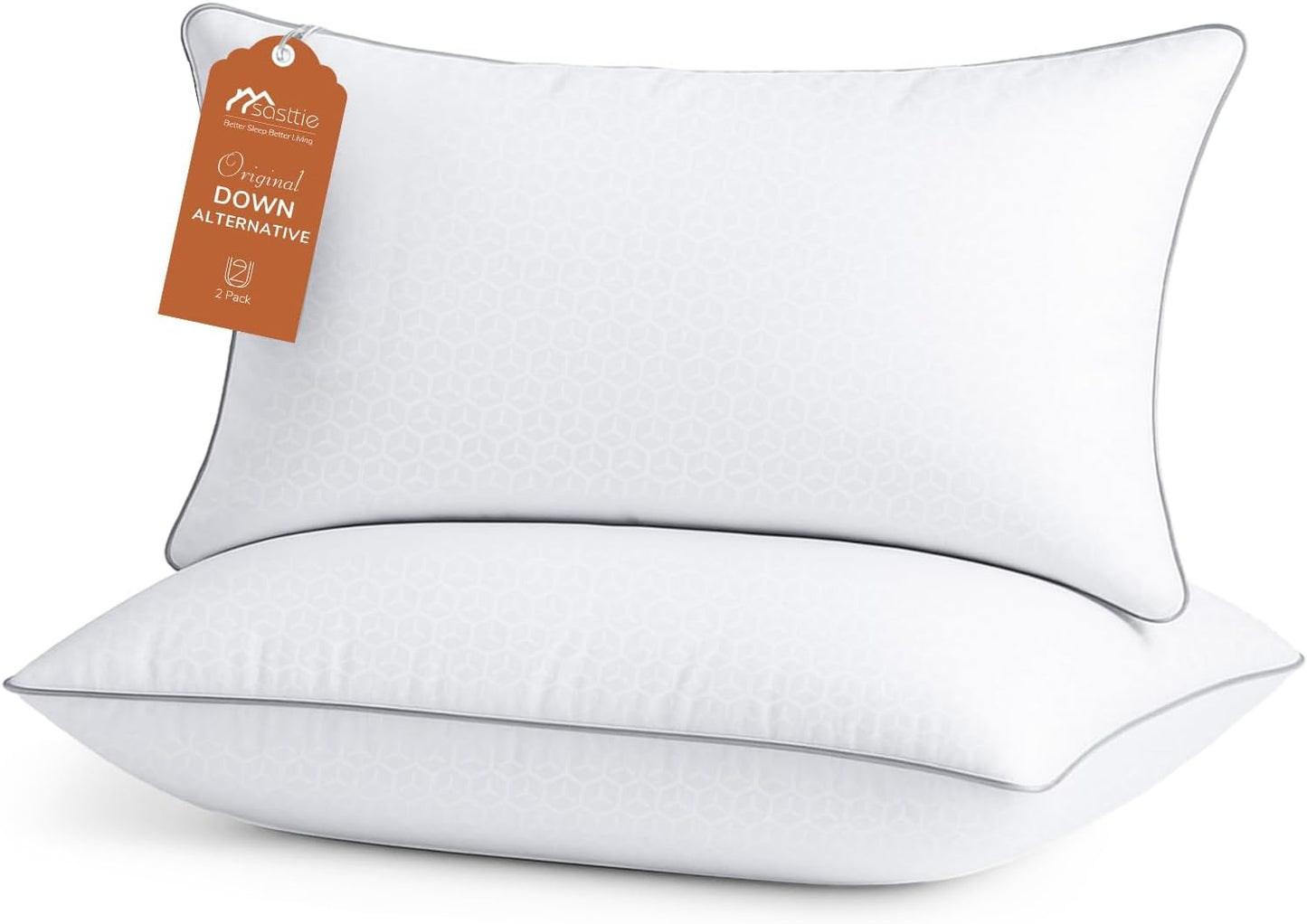 Sasttie Firm Pillows Queen Size Set of 2, Bed Pillows for Side, Back, and Stomach Sleepers - Oeko-Tex Certified Down Alternative Plump Filling - Hotel Quality and Machine Washable, 2 Pack