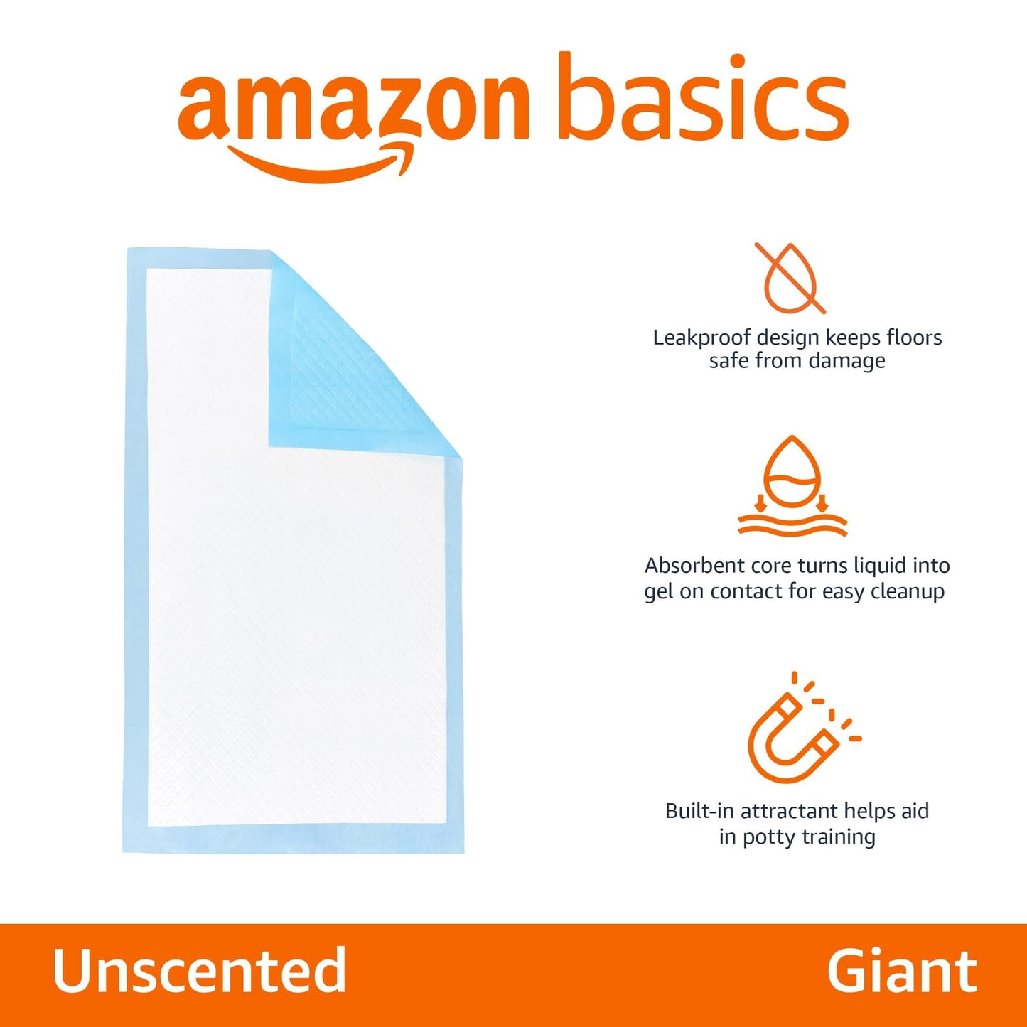 Amazon Basics Leak-Proof Dog and Puppy Potty Training Pee Pads with Quick-Dry 5-Layer Super Absorbent Design, Regular Size 22 x 22 inch, Blue & White, 100 Count