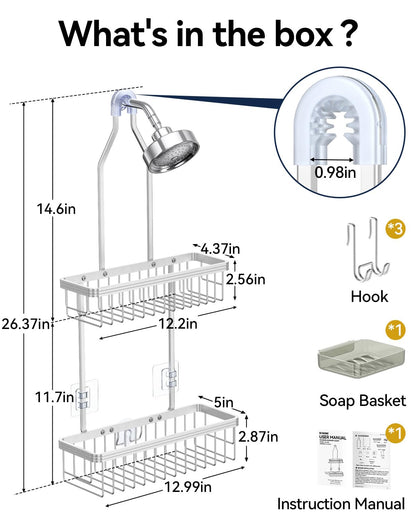 Never Rust Shower Caddy Hanging, Aluminum Shower Racks for Inside Shower, 3-Tier Shower Organizer Hanging Over Shower Head with Hooks and Soap Holder, Rose Gold
