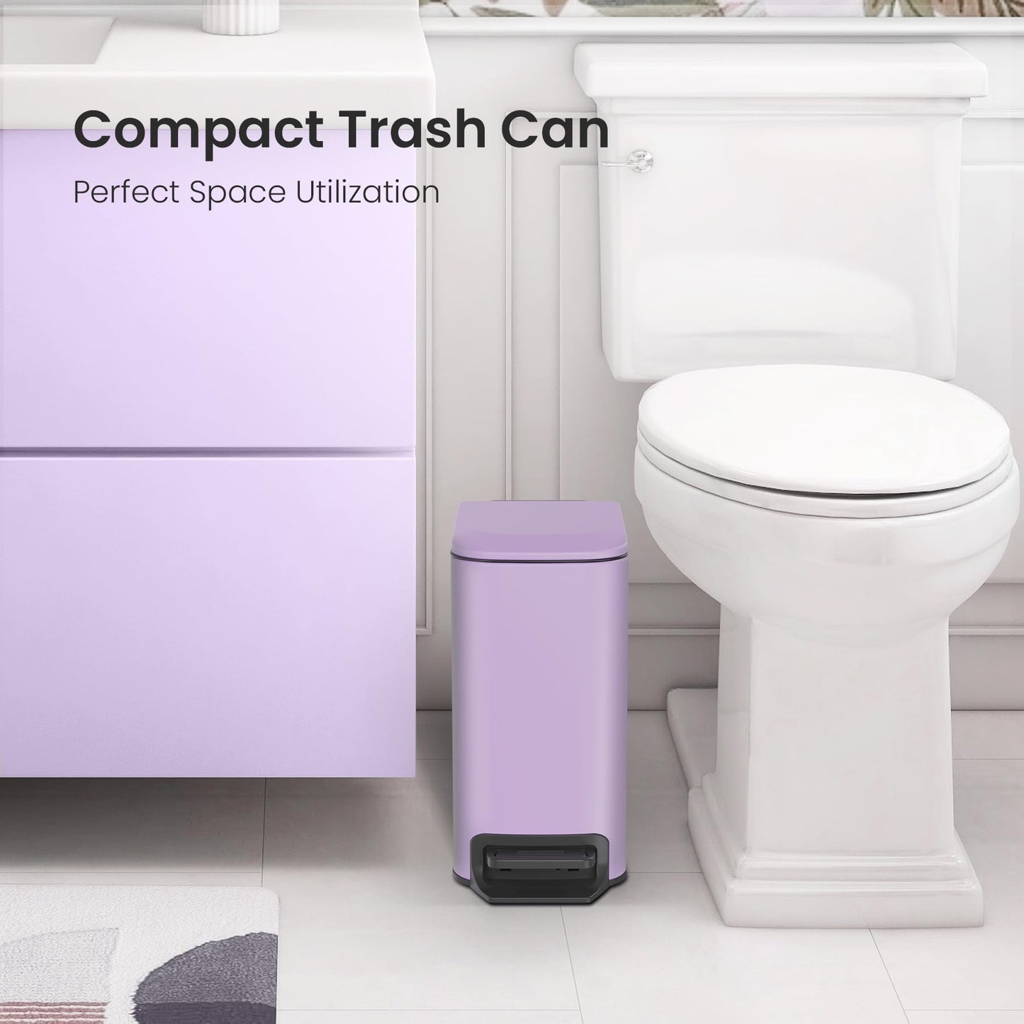 Cesun Small Bathroom Trash Can with Lid, 1.6 Gal, Soft Close, Sage Green | Step pedal soft close, Slim 5.9in fits narrow spaces, Stainless steel, Anti-fingerprint, Removable inner bucket, Odor seal