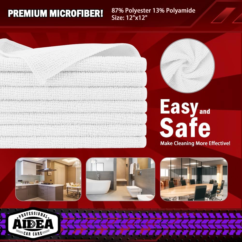 AIDEA Microfiber Cleaning Cloth-50PK, Microfiber Towels for Cars, 12×12" | Premium Wash Cloths, Dusting Cloth Cleaning Rags, Absorbent Towels for SUVs, House, Kitchen, Window, Cleaning Supplies
