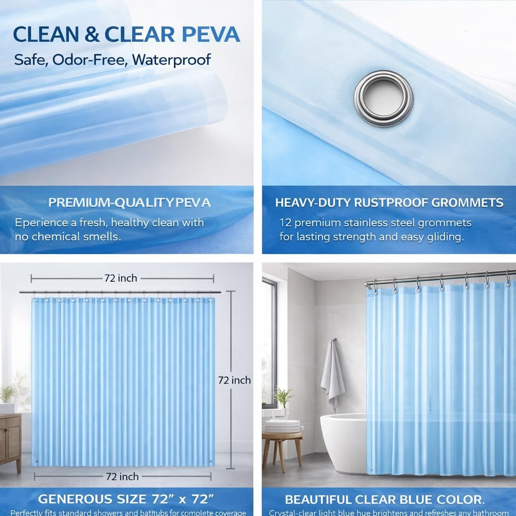 EHZNZIE White Shower Curtain Liner 72x72, PEVA Waterproof Bath Curtain, No Chemical Smell, 3 Weighted Magnets, Durable with Rustproof Metal Grommets