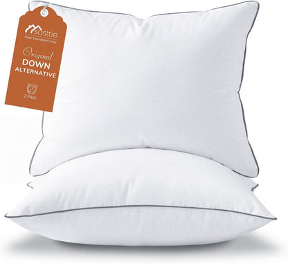 Sasttie Firm Pillows Queen Size Set of 2, Bed Pillows for Side, Back, and Stomach Sleepers - Oeko-Tex Certified Down Alternative Plump Filling - Hotel Quality and Machine Washable, 2 Pack