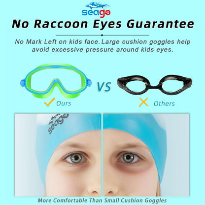 Seago Swim Goggles 2 Pack Anti-Fog Anti-UV Wide View Swimming Goggles for Kids 3-14