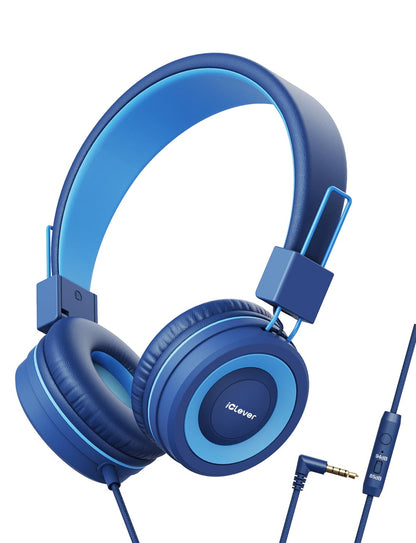 iClever C371 Kids Headphones with Cord for School Boys Girls Travel Gift | SafeSound Tech3.0, Stereo Sound, 3.5mm Jack, Foldable, Durable Headband, Safe Wired Headphones for Kids, Powder Blue