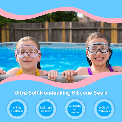 Seago Swim Goggles 2 Pack Anti-Fog Anti-UV Wide View Swimming Goggles for Kids 3-14