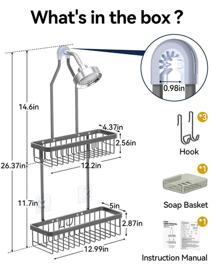 Never Rust Shower Caddy Hanging, Aluminum Shower Racks for Inside Shower, 3-Tier Shower Organizer Hanging Over Shower Head with Hooks and Soap Holder, Rose Gold