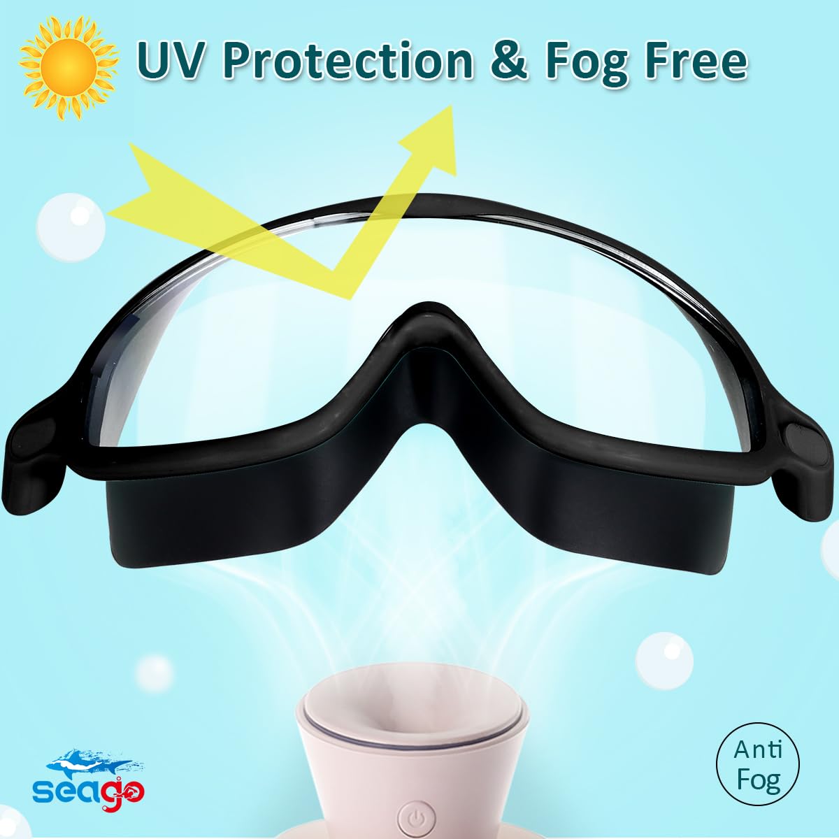 Seago Swim Goggles 2 Pack Anti-Fog Anti-UV Wide View Swimming Goggles for Kids 3-14