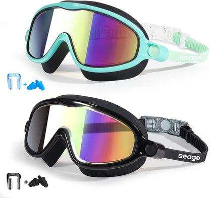 Seago Swim Goggles 2 Pack Anti-Fog Anti-UV Wide View Swimming Goggles for Kids 3-14