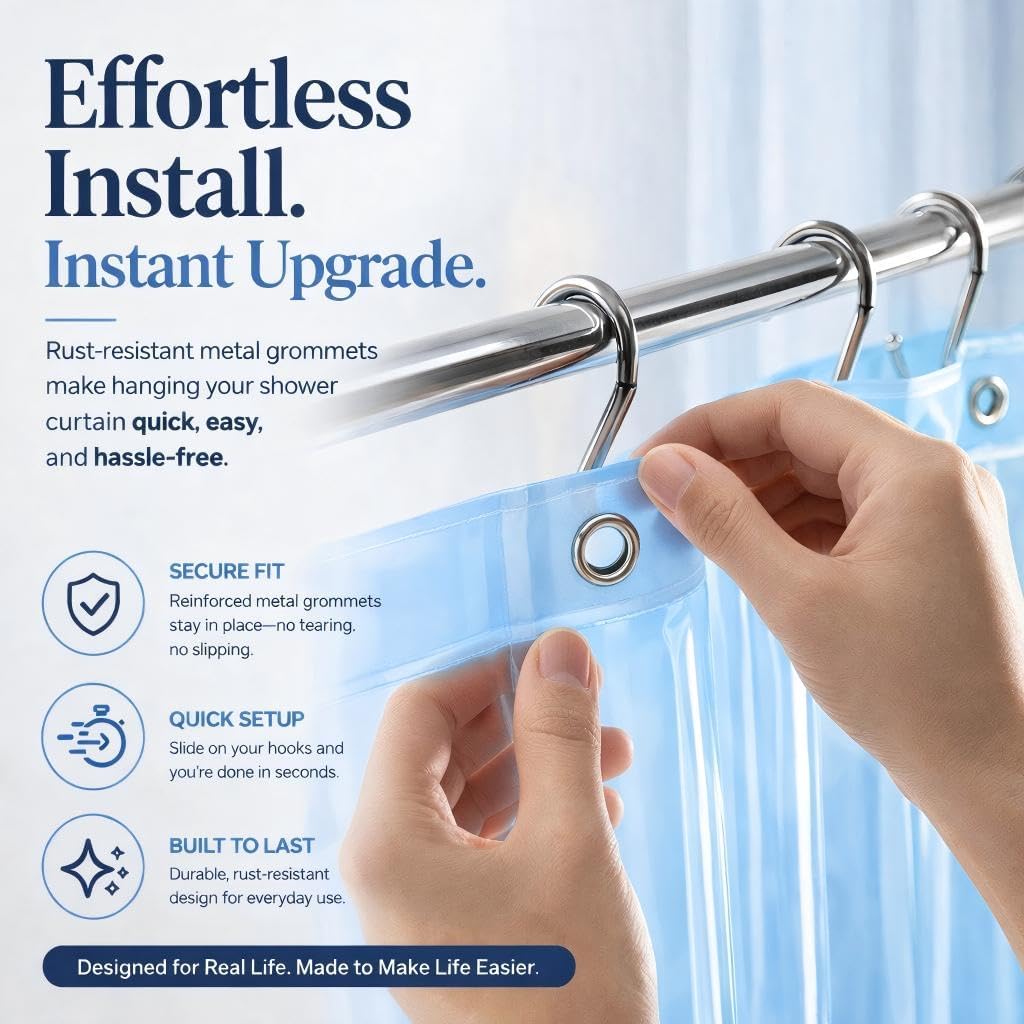 EHZNZIE White Shower Curtain Liner 72x72, PEVA Waterproof Bath Curtain, No Chemical Smell, 3 Weighted Magnets, Durable with Rustproof Metal Grommets