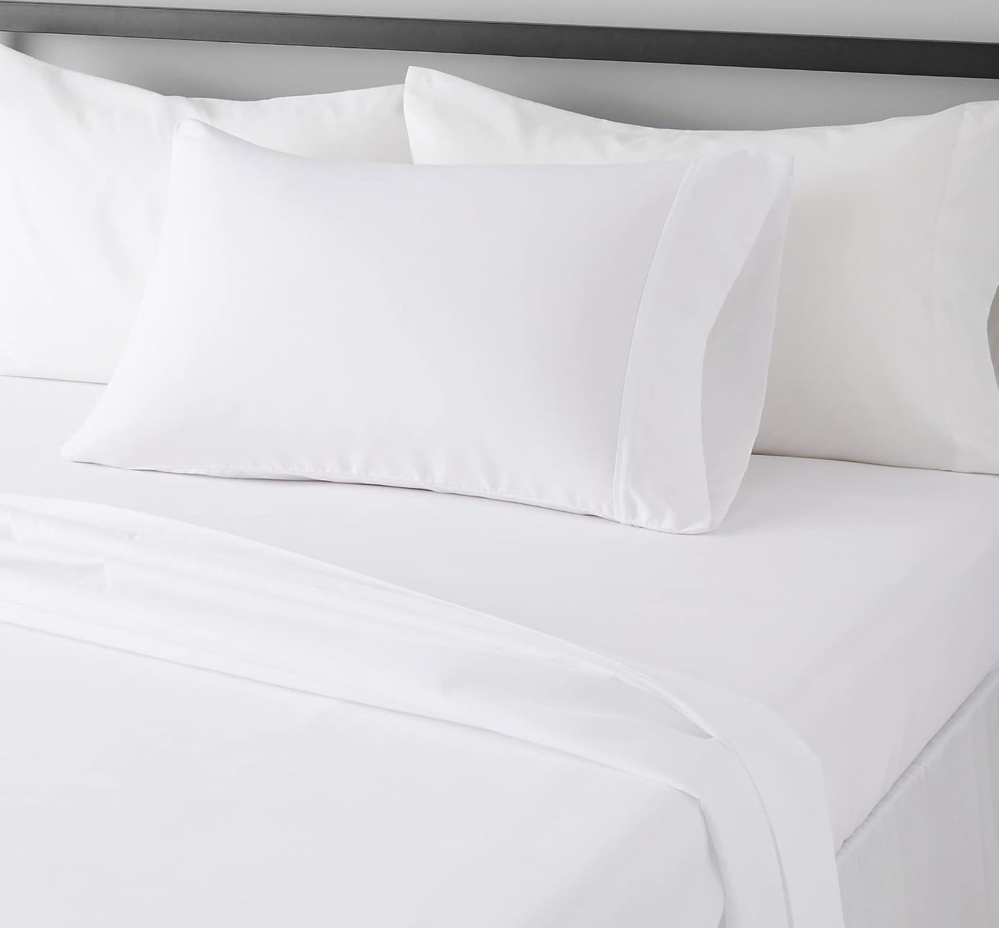 Amazon Basics Lightweight Super Soft Breathable Wrinkle-Resistant Microfiber 4-Piece Bed Sheet Set with 14-Inch Deep Pockets, Queen, Bright White, Solid