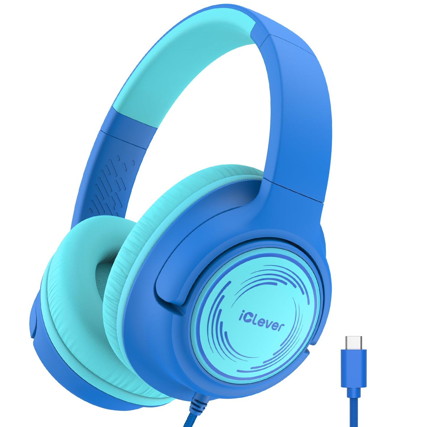 iClever C371 Kids Headphones with Cord for School Boys Girls Travel Gift | SafeSound Tech3.0, Stereo Sound, 3.5mm Jack, Foldable, Durable Headband, Safe Wired Headphones for Kids, Powder Blue
