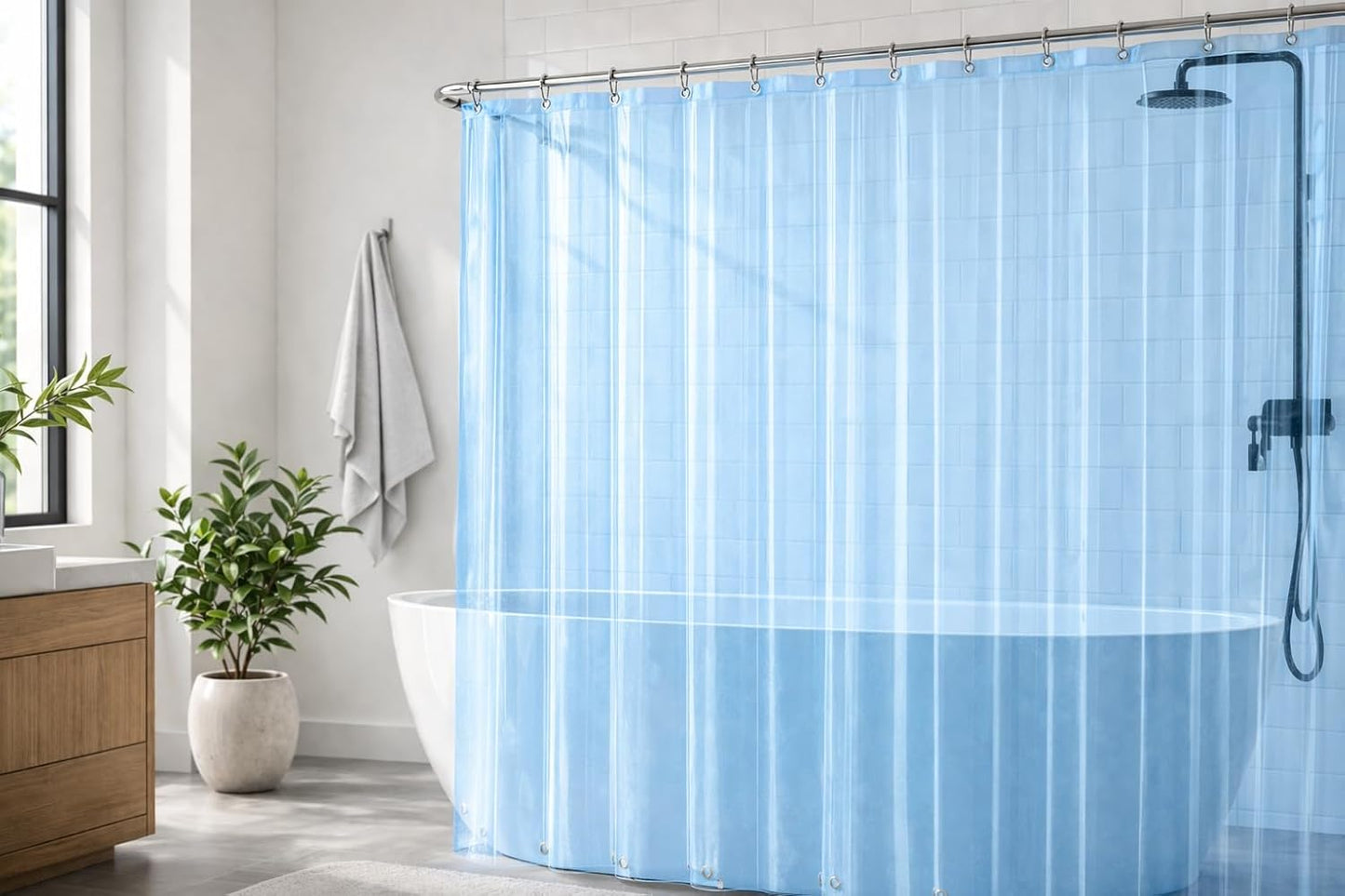 EHZNZIE White Shower Curtain Liner 72x72, PEVA Waterproof Bath Curtain, No Chemical Smell, 3 Weighted Magnets, Durable with Rustproof Metal Grommets