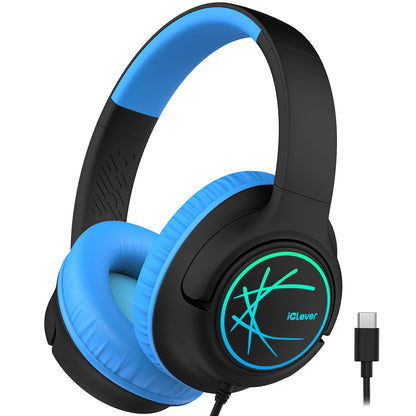 iClever C371 Kids Headphones with Cord for School Boys Girls Travel Gift | SafeSound Tech3.0, Stereo Sound, 3.5mm Jack, Foldable, Durable Headband, Safe Wired Headphones for Kids, Powder Blue