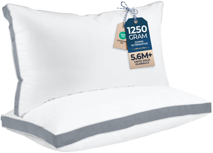 Utopia Bedding Gusset Bed Pillow, Hotel Pillows Queen Size Set of 2, White | Cotton Blended Down alternative pillows for sleeping, soft fluffy cooling comfort for Back, side & stomach sleepers, 2 pack