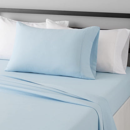 Amazon Basics Lightweight Super Soft Breathable Wrinkle-Resistant Microfiber 4-Piece Bed Sheet Set with 14-Inch Deep Pockets, Queen, Bright White, Solid