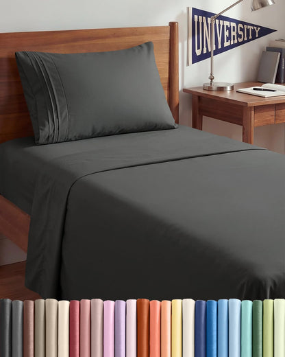 Twin XL 3 Piece Sheet Set - College Dorm Room Essentials - White | Deep Pocket Bed Sheets for Women, Men, Teens & Students, Soft, Cooling, Breathable & Wrinkle Free, Oeko-Tex Bed Sheet Set