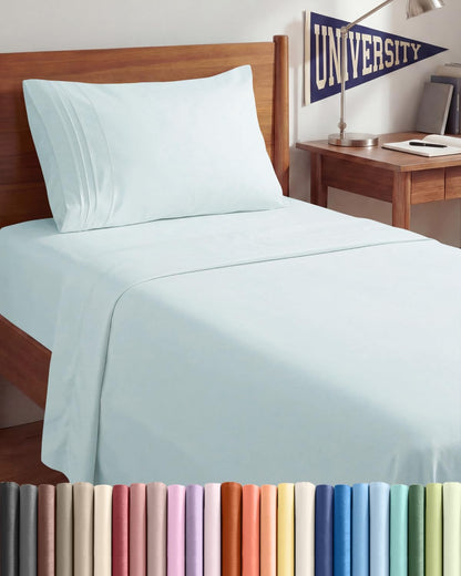 Twin XL 3 Piece Sheet Set - College Dorm Room Essentials - White | Deep Pocket Bed Sheets for Women, Men, Teens & Students, Soft, Cooling, Breathable & Wrinkle Free, Oeko-Tex Bed Sheet Set
