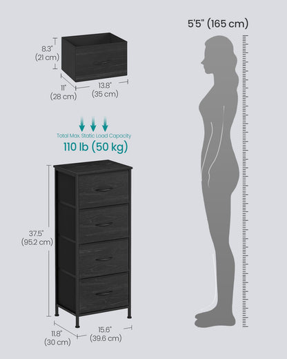 SONGMICS BELLAH Collection - Dresser for Bedroom, Chest of Drawers, Storage Organizer Unit, Closet, Entryway, Steel, 4 Drawers, Modern, Ink Black and Ebony Black ULGS314B01S