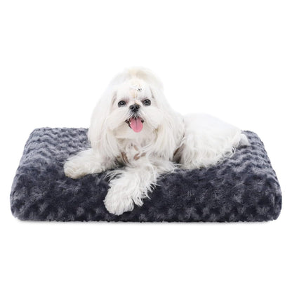 KSIIA Washable Dog Bed Medium Size Dog Crate Bed Plush Pet Mat 35"x23" Gray | Deluxe Plush Comfy Kennel Pad, Anti-Slip Bottom,Deep Sleeping Mat for Medium Dogs,Machine Washable for Easy Cleaning
