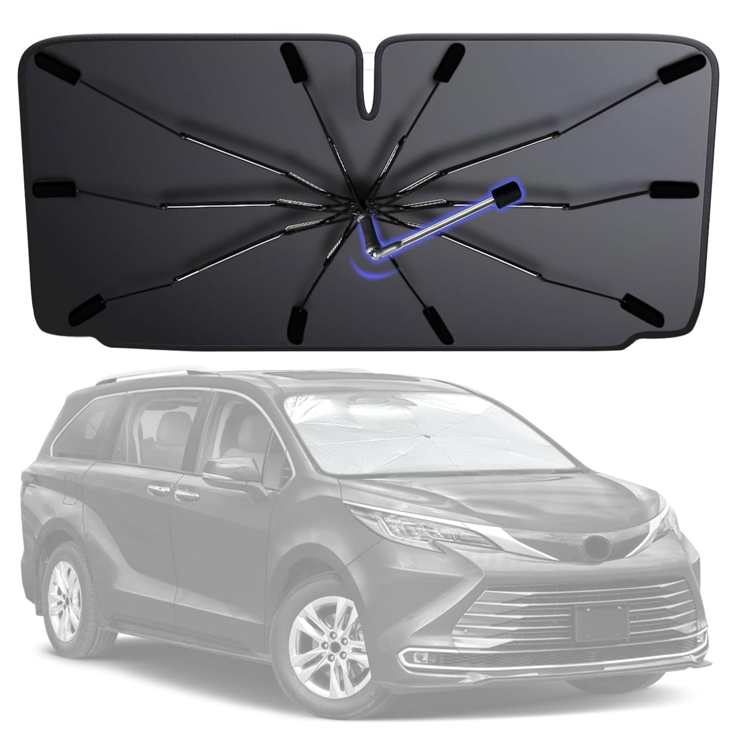 [2026 Upgraded] Windshield Sun Shade Umbrella, Car Sunshade for Trucks&SUVs | UV Protection, Heat Insulation & Automotive Interior Sun Protection for Outdoor Parking Camping (X-Large)