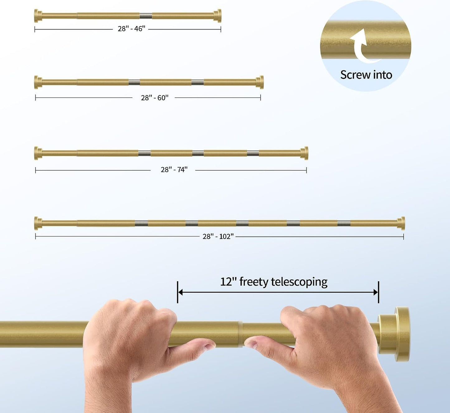 Mcrbeay Shower Curtain Rod, 1" Diameter Heavy Duty Tension Shower Rod | Adjustable 28-74 inch Non Slip No Drill Spring Tension Rod For Bathroom, Shower Stall, No Rust, Bronze