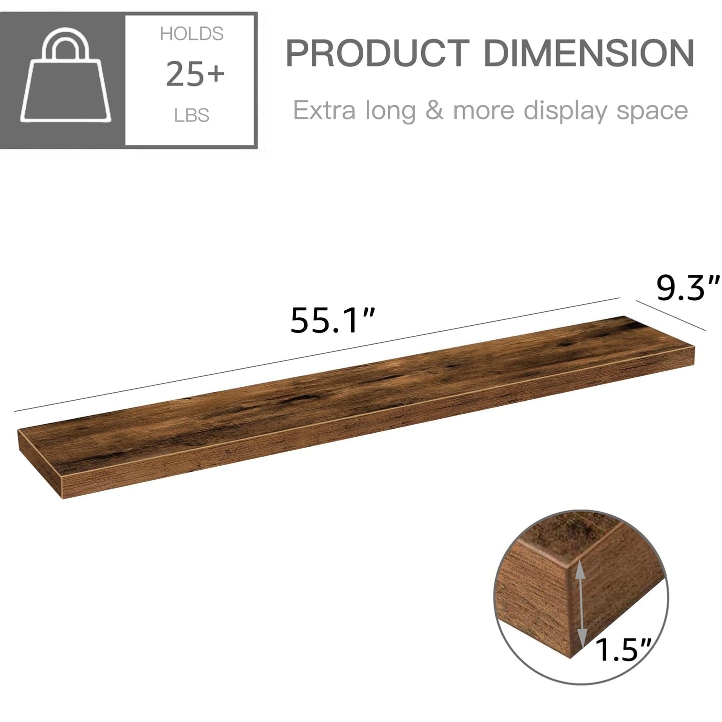 QEEIG Bathroom Floating Shelves for Wall - 15.7" Wall Mounted Shelf Over Toilet Farmhouse Home Decor Display Bookshelf Small 15.7 x 6.7 inch Set of 2, Rustic Brown (008-40BN)