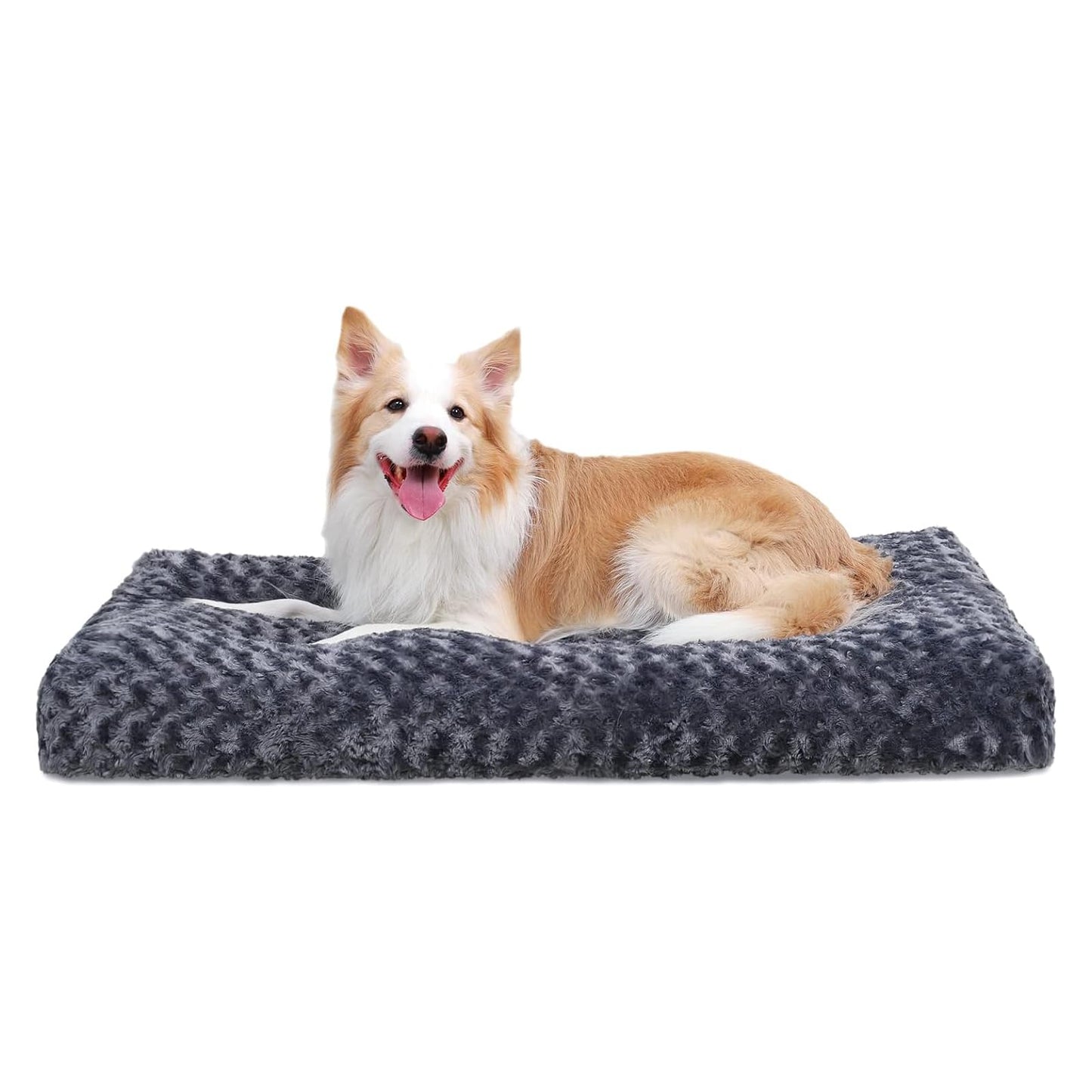 KSIIA Washable Dog Bed Medium Size Dog Crate Bed Plush Pet Mat 35"x23" Gray | Deluxe Plush Comfy Kennel Pad, Anti-Slip Bottom,Deep Sleeping Mat for Medium Dogs,Machine Washable for Easy Cleaning